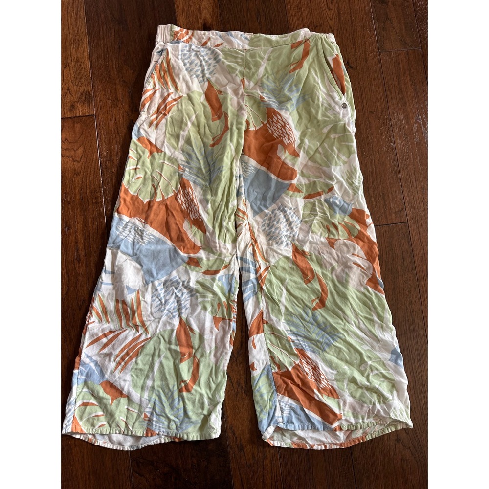 Roxy Tropical Palm Print Wide Leg Beach Pants Green Orange Blue XL